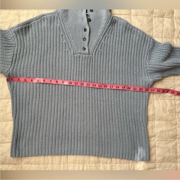 Blue Quarter Button V Neck Chunky Knit Sweater Fisherman Nautical Preppy - Med - Picture 5 of 10